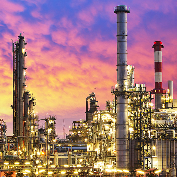 Petrochemical plant at sunset