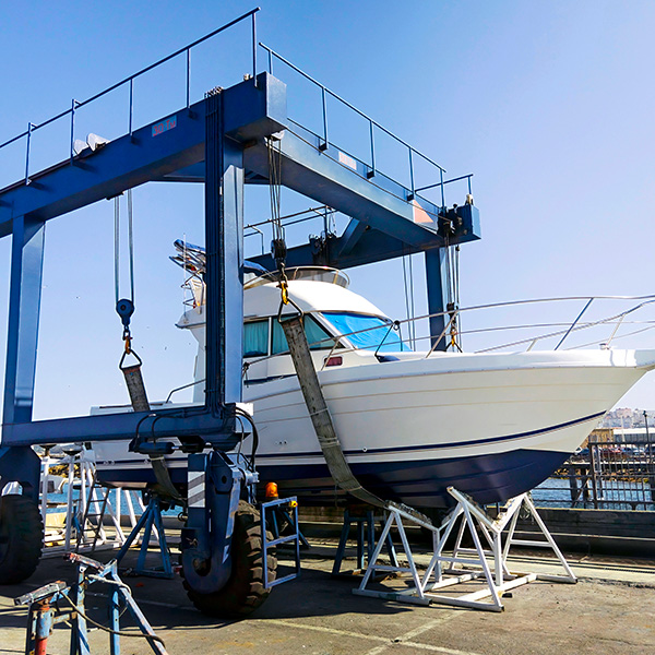Boat in shipyard for maintenance