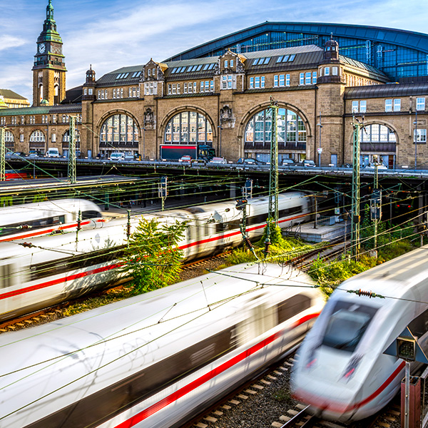 Trains entering and leaving station
