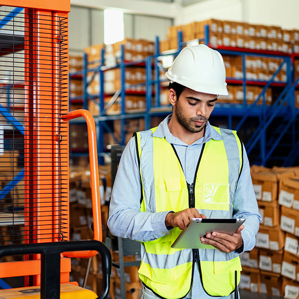 Inventory manager using tablet in warehouse